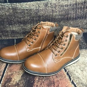 Bruno Marc Apache Brown Faux Fur Moto Ankle boots